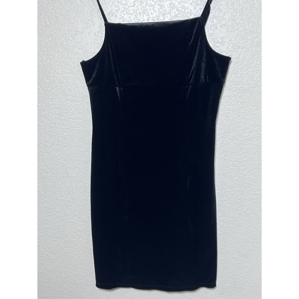 Velour Black Mini Dress Sz L Spaghetti Straps Stretch Shimmer Goth Party New